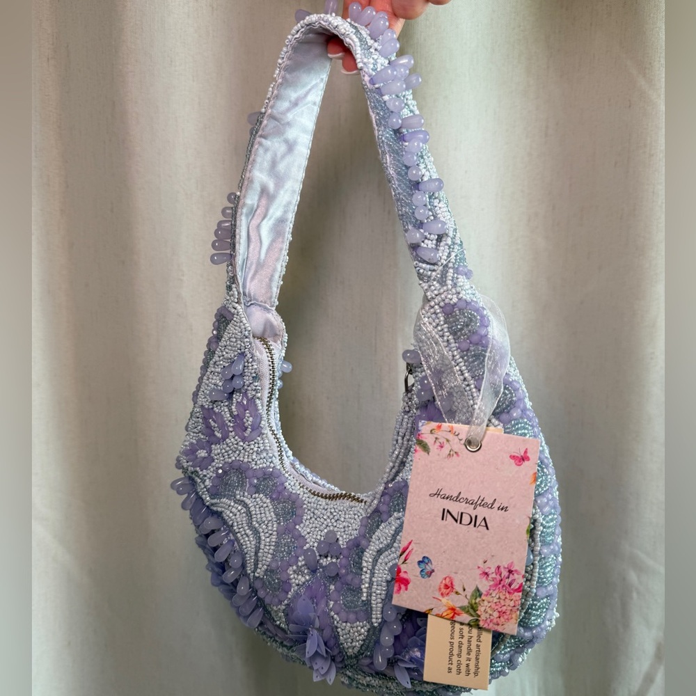 VIRAL NWT Made in India Purple Beaded Women's Shoulder Bag